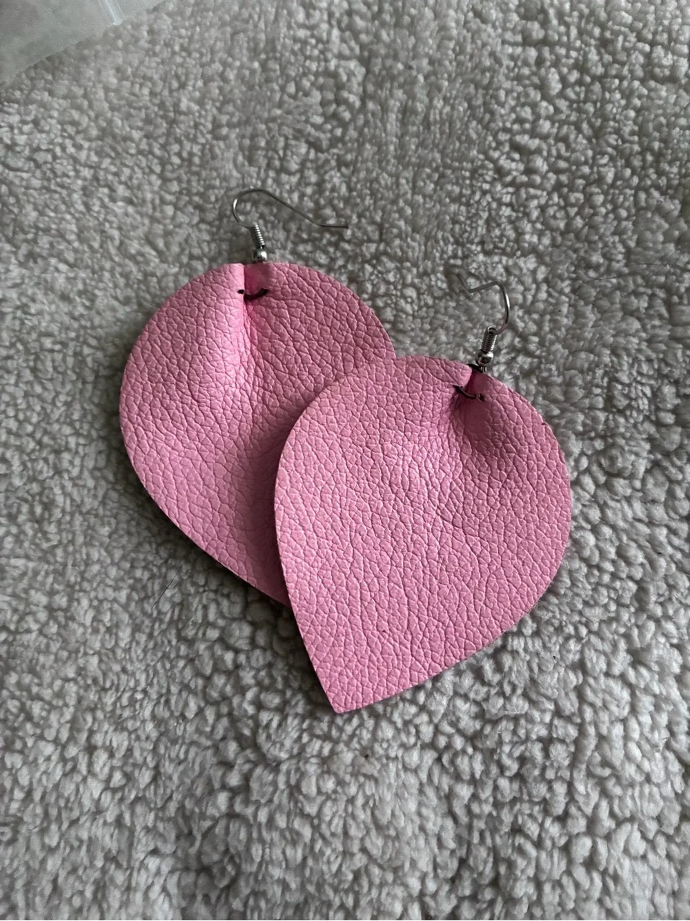 Vintage Antique Pink Leather Leaf Earrings
